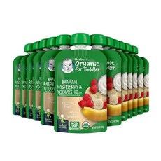 Gerber Purees Banana Raspberry Yogurt Vanilla 거버 퓨레 토들러 파우치 바나나 라즈베리 요거트 바닐라, 24개, 99g