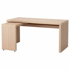 패널인출식책상 화이트스테인 참나무 무늬목 말름 151x65 cm, 기본