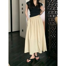 여름 밴딩 플레어 롱 스커트 a라인 바스락 주름