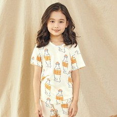 모이모이깜피 아동용 모달5부 반팔내의 실내복 상하세트 스윗코크(크림)