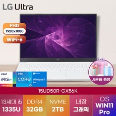 LG 노트북 울트라PC 15UD50R-GX56K 윈도우11 고성능 고사양 노트북, WIN11 Pro, 32GB, 2TB, 코어i5,