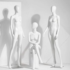 무광택 전신 마네킹 남자 여자 커플 진열 스탠드 매장, 1개, 여성 반신 평두 백색 + 은색 원형 받침
