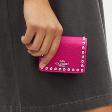 COACH Mini Wallet On A Chain With Rivets CN355 Silver/Cerise