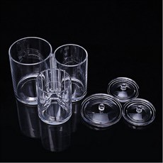 아크릴수납함 아크릴 투명한 여러타입 크리스탈 먼지방지 면봉케이스 화장 솜수납케이스 원형 원통 면봉 수납 정리, T05-세 통 덮개포함 투명한