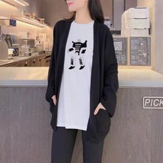 링고 미디 롱 직업 아마슈테 봄계절 울니트가디건 여성 빈티지스웨터디자인 루즈핏 상의