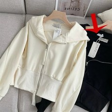 세련된 한국 스타일 더블 지퍼 후드 스웨트셔츠 여성용 봄과 가을 얇은 넉넉한 크롭트 풀오버 올 매치 슬림 스트리트 웨어