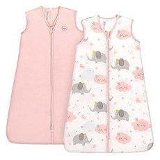 TILLYOU Sleep Sack 6-12개월 - 0.5 TOG 아기 착용 가능한 담요 양방향 지퍼 매우 부드러운 면 민소매 슬립색 2팩 그레이 그로운, 핑크 코끼리 및 구름