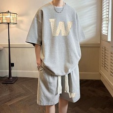 빅사이즈 150kg까지 와플 반팔 반바지 트레이닝 세트 여름 남성용 루즈핏 멋진룩 심플