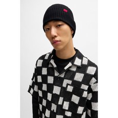 HUGO BOSS Ribbed hat made of virgin wool with logo label Xola - 50524570 Black