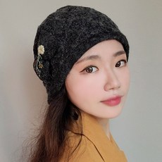 이코마켓 국산 포근한 리본 플라워 가을 겨울비니 여성 중년 비니 두건 울모자