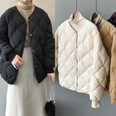 노카라 퀄팅 누빔 여성 숏패딩 점퍼 겨울 자켓