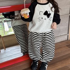 린지엘 여아 야옹이 스트라이프 상하복