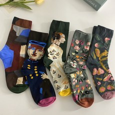 5개 1SET 워더미 프렌치 모던 일러스트 남녀공용 중목 양말 W369 리뷰후기