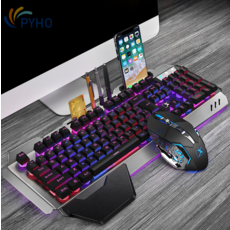 PYHO 충전식 무선 게이밍 키보드 마우스 세트 백라이트 블루투스, 회색-블랙