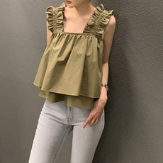 나나뽕 여성 데일리 러블리 프릴 캉캉 곱창나시 민소매 블라우스