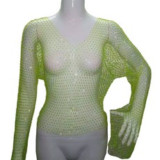 섹시 다이아몬드 메쉬 작물 탑 여자 여름 비키니 커버 업 패션 섹시 클럽웨어, 형광성 녹색, S