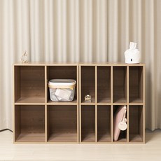 룸메이커 벨로우 거실 수납장 책장 2칸4칸 수납장, 오크