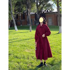 가을 A라인 여자 클래식 벨티드 트렌치 코트