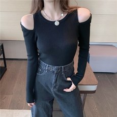 섹시 오프숄더 어깨트임 디자인 감각 보이핏 볼륨 슬림핏 여성 INS 상의긴팔