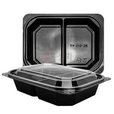 [ILYONG] 일회용 반찬 샐러드 용기 TY 212-2B 2칸 400세트 검정, 400개, 1세트