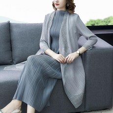 플리츠 롱자켓 여름 어머니 주름가디건