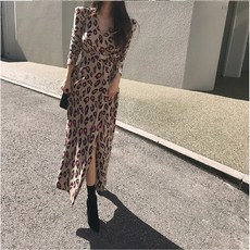 320월드 니트원피스 레오파드 스트랩원피스