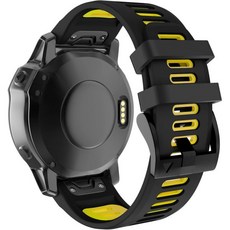 OVERSTEP Garmin Fenix 7XFenix 6X ProFenix 5X PlusDescent Mk2 Mk2i 스마트워치군용 그린 블랙용 시계 밴드 26mm 퀵핏 실리콘, Black-Yellow, 1개