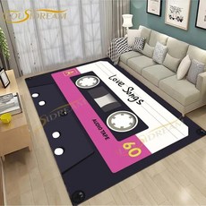 카세트플레이어 휴대용라디오 워크맨 3D 레트로 음악 테이프 카펫 거실 침실 주방 러그 맞춤, 1.1 60cmx 90cm
