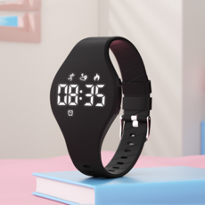 러브심플 자석식 충전 진동알람 시계 50m 방수 수영 워치, 37mm, 블랙