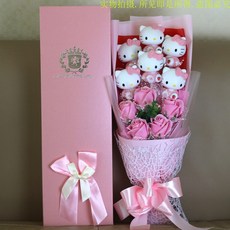 핑크 고양이 인형 종이비누 꽃다발 부케 장식, 인형 6개 + 꽃