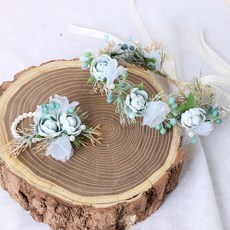 뷰티풀데코센스 들꽃크림 화관 + 꽃팔찌 4cm 세트, 블루밍화관