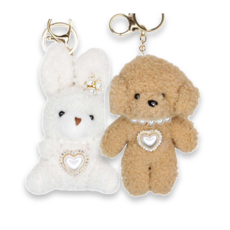 [1+1] 인형 키링 가방 강아지 토끼 미리샘, 1개, 흰토끼+베이지강아지
