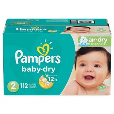 Pampers 미국 팸퍼스 베이비 드라이 기저귀 2단계 5~8kg 112개 Baby-Dry Extra Protection Diapers Size 2