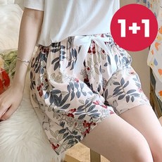 [1+1] 바바 달라붙지 않는 와이드형 쿨링 반바지 홈웨어 냉감소재 2장세트 바 달라붙지않는 와이드형 쿨 팬츠 2장세트 반바지 여름 홈웨어 밴딩 파자마 편한바지
