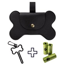 가죽 풉백 배변봉투 케이스 똥주머니고리 똥츄 셋트, 1개, 1개입, 블랙