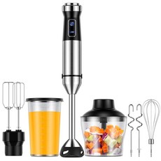Immersion Blender 6-in-1 20가지 속도의 1000W 핸드 블렌더 거품기 다지기 비커 에그 비터 및 반죽 후크가 있는 긁힘 방지 스틱 믹서 튼튼한, Immersion Blender 6-in-1, 20가지