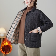 ANYOU 여성 겨울 따뜻한 경량패딩 클래식 마름모 체크 오버핏 누빔 숏 패딩 자켓