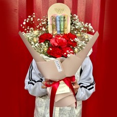 [주말배송 가능] 아르띠콜로 카네이션 생화 LED 꽃다발 +용돈클립 set, 1개, 레드S