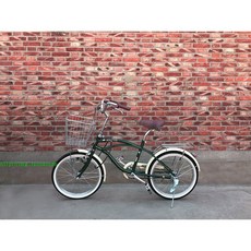 Kawasaki 일본자전거 출퇴근 클래식 여성용 20인치 비치크루저 미니벨로 자전거, 단일 속도, 아미그린