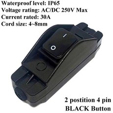 방수 IP65 헤비 듀티 인라인 케이블 온/오프 스위치 LED 표시기 방진 최대 AC220V 30A, 03 Black Button no LED, 1개