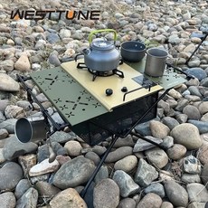 WESTTUNE IGT 스토브가 있는 캠핑 테이블 휴대용 알루미늄 합금 접이식 액세서리 포함 다기능 야외 테이블, 1)블랙 테이블