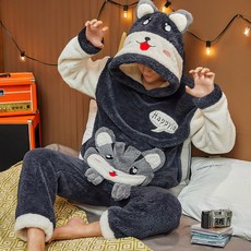 쿠키의행복 용잠옷세트 남자잠옷셋트 가을 타입 두꺼운 기모 융 캐릭터 고양이 보온 겨울홈웨어