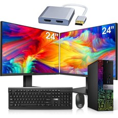 듀얼 쿠루이 24인치 모니터 번들이 포함된 Dell OptiPlex 데스크톱 컴퓨터 PC Intel Core i76700 16GB 램 512GB M.2 NVMe SSD WiFi