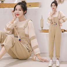 데님멜빵팬츠 청멜빵팬츠 소녀 봄 가을 룩 중학교 학생 와이드 루즈핏 바디슈트 슬립