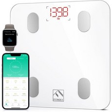 FITINDEX 체중계 디지털 욕실 BMI 체지방 블루투스 건강 모니터 정확한 체성분 분석기 400lb 화이트 478542