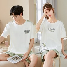 ANYOU 여름 커플 잠옷 캐릭터 파자마 캐주얼 홈웨어 세트 남자 파자마 여자 파자마