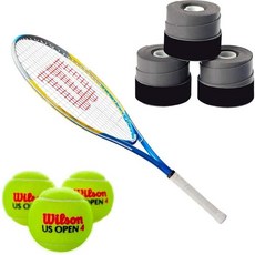 해외구매 Wilson US Open Junior Tennis Racquet 세트 또는 키트가 overrips 테니스 공 수와 함께 번들로 제공., 상세참조, 상세참조