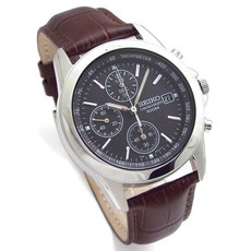 SEIKO 크로노그래프 손목시계 가죽 벨트 세트 국내 세이코 정규 유통품 블랙 SND309P1BR []