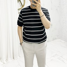 남성스트라이프반팔니트