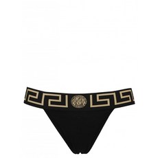 [VERSACE] 여성 로고 cheeky thongs 슬립 블랙 AUD01042A232741A1008